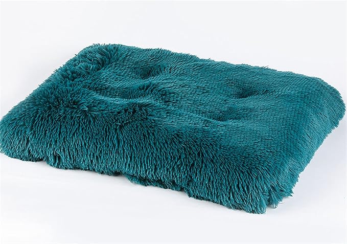 Liveinu Long Plush Calming Pet Bed Cuddler Pet Bed for Dogs and Cats Fluffy Faux Fur Dog Bed with Anti Slip Bottom Machine Washable Pet Sleep Bed Crate Mat Cyan L
