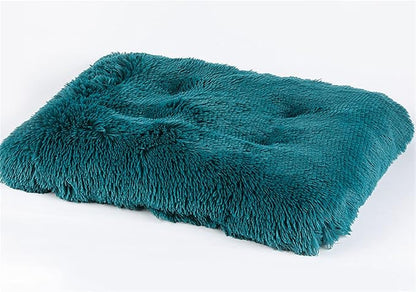 Liveinu Long Plush Calming Pet Bed Cuddler Pet Bed for Dogs and Cats Fluffy Faux Fur Dog Bed with Anti Slip Bottom Machine Washable Pet Sleep Bed Crate Mat Cyan L