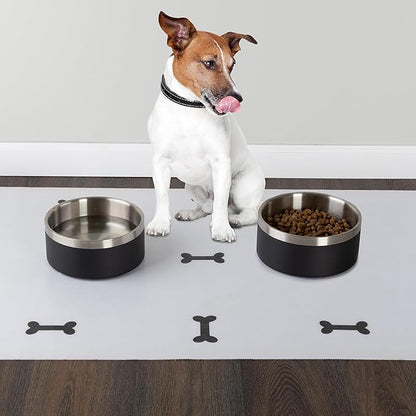 Set of 2 Stainless Steel Dog Bowls - 64oz or 8 Cups Double Wall Insulated Food and Water Bowls for Dogs and Cats, Non Slip Metal Pet Dishes for Medium-Large Pets, Puppy Essentials by PETMAKER (Black)