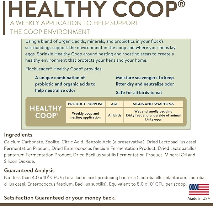 FLOCKLEADER Healthy Coop, Litter Additive for Chicken Coop with Probiotic & Acidifier, Reduces Odor, Wetness & Bacteria, 6lbs