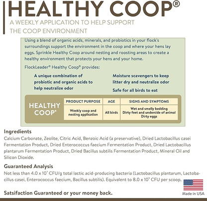 FLOCKLEADER Healthy Coop, Litter Additive for Chicken Coop with Probiotic & Acidifier, Reduces Odor, Wetness & Bacteria, 6lbs