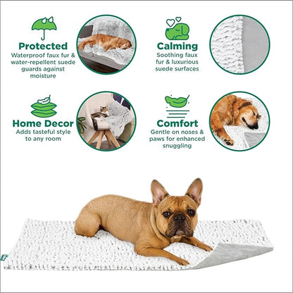 FurHaven Waterproof Dog Blanket – Birch Faux Fur & Suede Calming Throw for Pets, Washable – Gray, Medium
