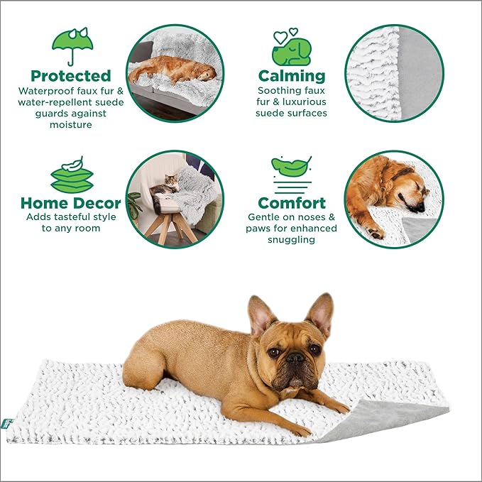 FurHaven Waterproof Dog Blanket – Birch Faux Fur & Suede Calming Throw for Pets, Washable – Gray, XL