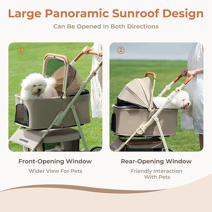 Dog Cat Stroller for Small/Medium Pets up to 55 Lbs, 3-in-1 Foldable Pet Stroller with Detachable Carrier, 4 Wheels, Adjustable Height, Single Foot Brake, Pet Strollers for Travel Outdoor