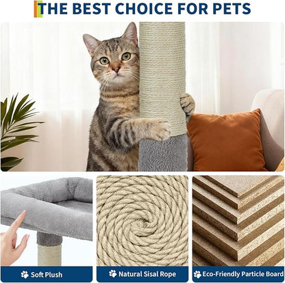 74" Tall Cat Tree,Large Cat Tree for Big Cats,Cat Tower with Scratching Posts, Condo, Perches, Hammock, Tunnel & Feeding Station,Deep Gray