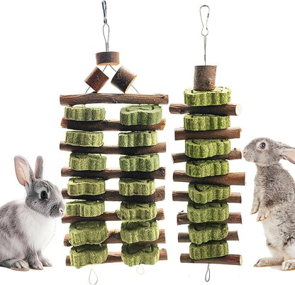 WDEFUN Natural Apple Wood Clover Cake Teeth Grinding Toy String - Rabbit Snack Chewing Toy, Safe and Durable Pet Teeth Grinding Rod, Caring for Dental Health