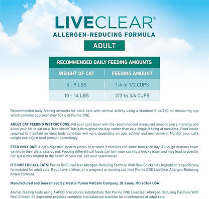 Purina ONE LiveClear Allergen-Reducing Cat Food Dry Formula with Real Chicken As The Number One Ingredient - 3 lb. Bag