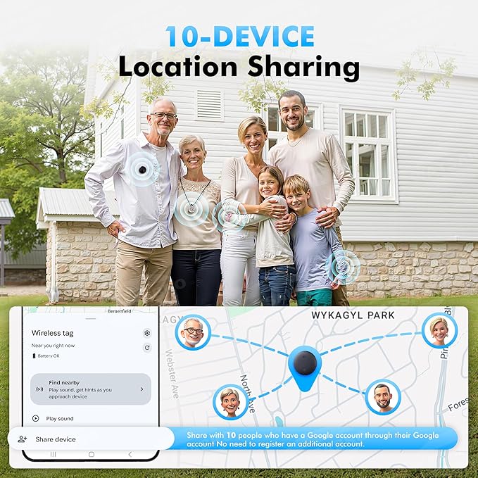 Air Tracker Tags-4 Pack for Android with Case- Bluetooth Tracker Item Finder for Key, Wallet - Works with Google Find Hub, IP66 Waterproof, Smart Tag for Android & Samsung Phones White & Black