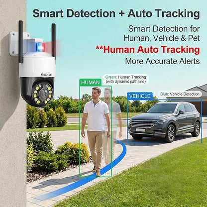 JideTech 5MP PTZ WiFi Security Camera Outdoor, 5X Optical Zoom, Dual Band 2.4G 5G Wireless, Red Blue Warning Light, Color Night Vision, Auto Tracking, Human Vehicle Detection, NVR Compatible
