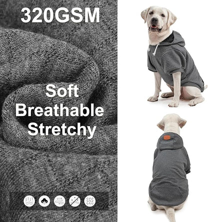 BEAUTYZOO Small Dog Hoodie Sweater with Pockets, Dog Clothes for Small Medium Dogs Boy Girl, Waffle-Like Laminated Cotton Pet Coats with Hat and Leash Hole, Dark Grey M
