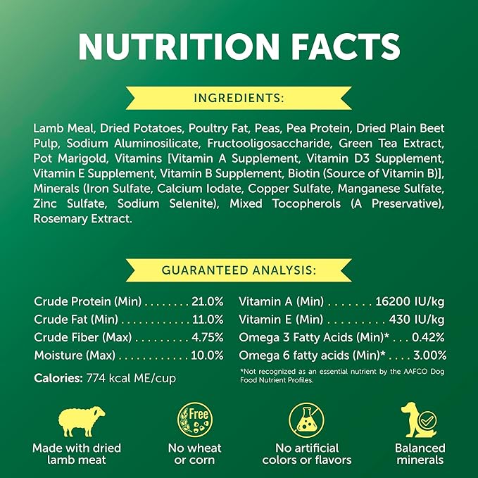 Nature's Protection Grain Free Dry Dog Food for Small Breed - High Protein Tear Stain Diet for Adult Dogs with Light Fur - Small Bites Kibble (Superior Care - Lamb, 3.3 lb)