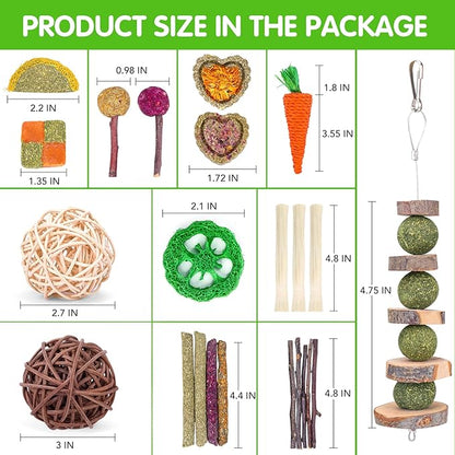 VESPRO Rabbit Bunny Toys for Rabbits Hamster Guinea Pig Toys Natural Timothy Hay Sticks Chew Treats and Balls for Rabbit, Chinchilla, Guinea Pig, Hamster, Bunny Teeth Care