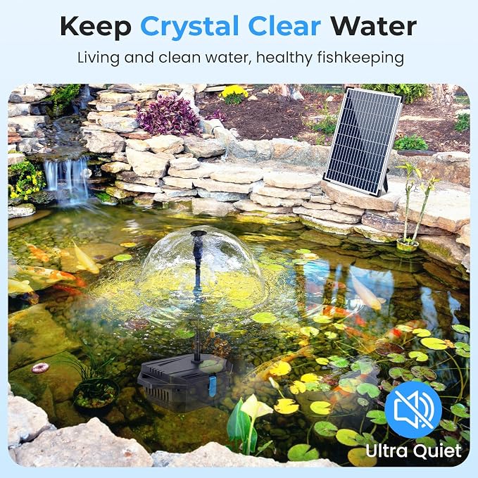Pond Filter with 12W Solar Fountain Pump, Solar Pond Filter with 160GPH Pump & Fountain Kit, Outdoor Filter Box with 6.6FT PVC Tubing, Perfect for Ponds Clean, Clear, and Add Water Features