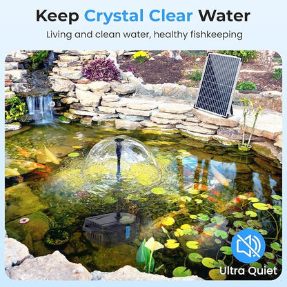 Pond Filter with 12W Solar Fountain Pump, Solar Pond Filter with 160GPH Pump & Fountain Kit, Outdoor Filter Box with 6.6FT PVC Tubing, Perfect for Ponds Clean, Clear, and Add Water Features