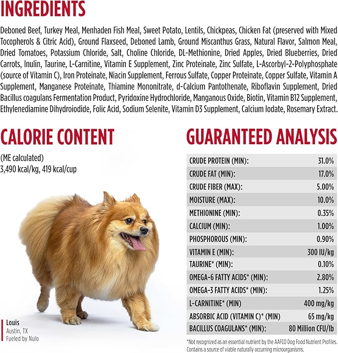 Nulo FreeStyle Small Breed Dog Food Dry - Beef & Sweet Potato, Puppy & Adult Grain Free Dog Food, Natural, High Protein, Smaller Sized Kibble with BC30 Probiotic for Healthy Digestion Support, 6lb Bag