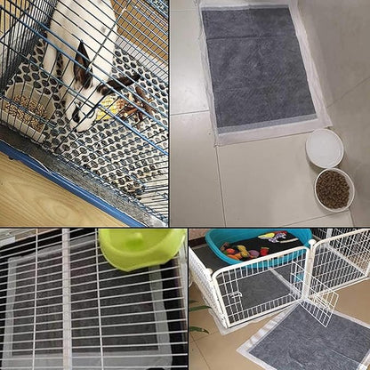 kathson Rabbit Pee Pads Disposable Cage Liners 40PCS All Absorb Black Carbon Odor Control Bunny Training Accessories with Quick-Dry Surface for Puppy Guinea Pig Kitten Hedgehog Small Animals