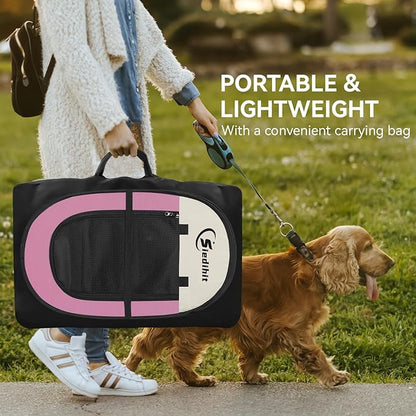 Siedihit Pink Puppy Playpen for Middle Dog Cat, Dog Tent Crates Cage Indoor/Outdoor, Portable Pop Up Dog Kennel with Carrying Bag for Rabbits, (Pink, Medium)