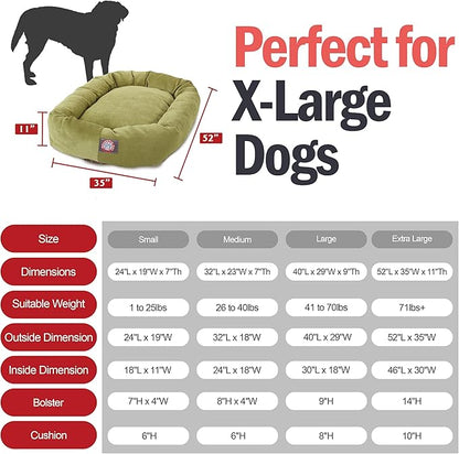 Majestic Pet 52 Inch Micro Velvet Calming Dog Bed Washable – Cozy Soft Round Dog Bed with Spine for Head Support - Fluffy Donut Puppy Mat 52x35x11 (inch) X- Large – Apple (2025)