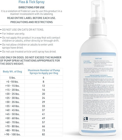 Veterinary Formula Flea and Tick Spray for Dogs, 8 oz – Easy-to-Use Dog Flea Spray, Kills on Contact, Prevents Egg & Larval Development for 14 weeks