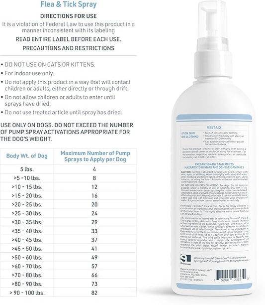 Veterinary Formula Flea and Tick Spray for Dogs, 8 oz – Easy-to-Use Dog Flea Spray, Kills on Contact, Prevents Egg & Larval Development for 14 weeks
