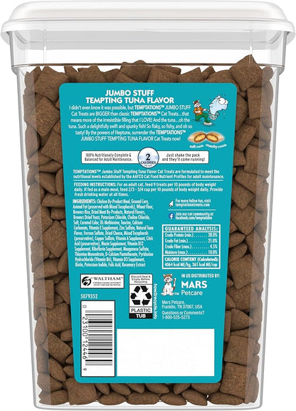 Temptations Jumbo Stuffed Cat Treats, Crunchy and Soft Cat Treats, Tempting Tuna Flavor, 14 oz. Tub