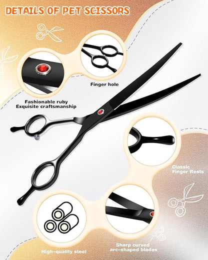 Dog Grooming Scissors, Curved Scissors for Dog Grooming, 7.9 inch, 30 Degree of Curved Blade,Light Weight, Stainless Steel Pet Shears for Trimming Face and Paws(Curved, Pitch-Black)