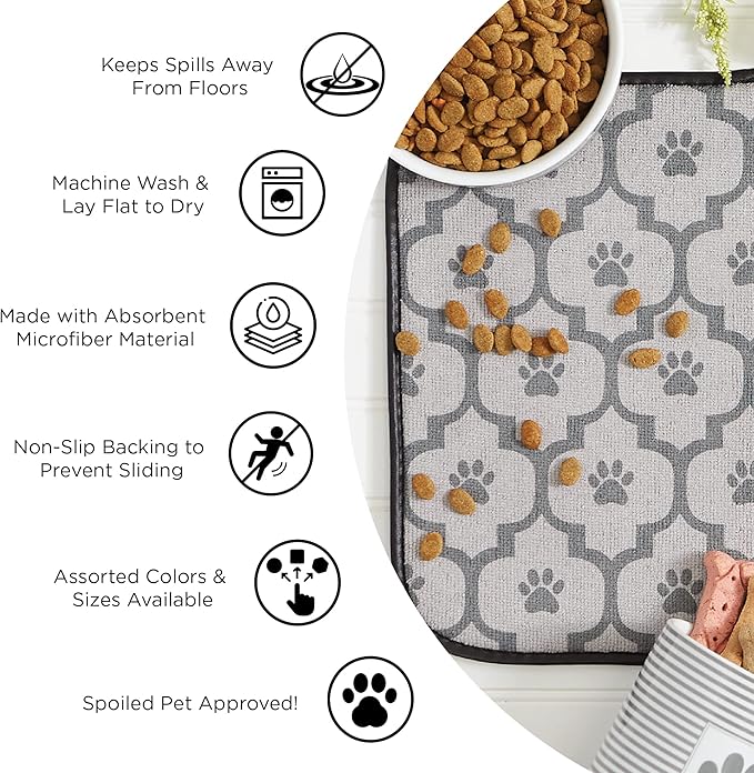 Bone Dry Machine Washable, Ultra Absorbent Pet Mat, 12x18, Gray Lattice