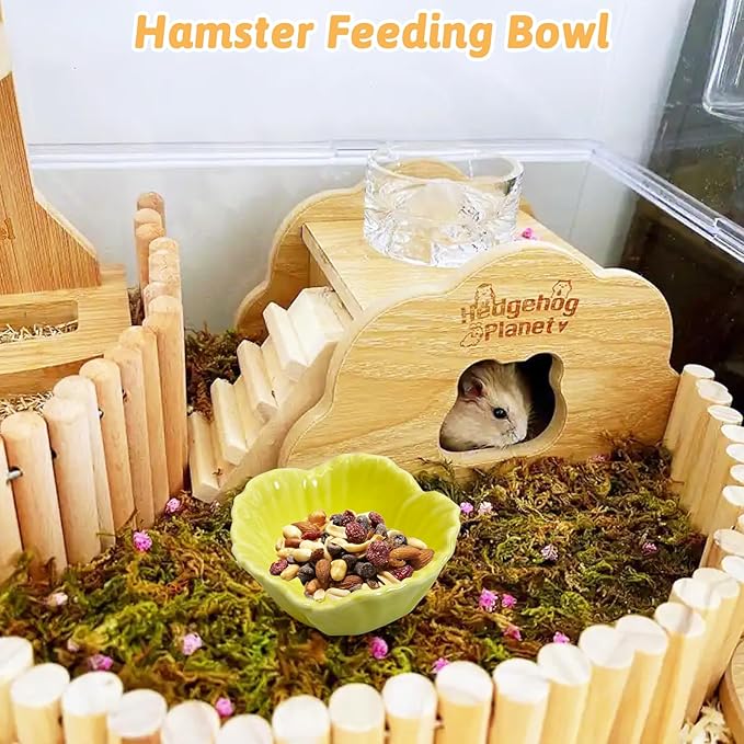 Tfwadmx 2 Pcs Hamster Food Bowl, Ceramic Dwarf Hamster Food Bowl Feeder Water Rat Bowl Small Animal Food Dish for Golden Bears, Hedgehogs, Dutch Pigs, Parrots (Yellow)