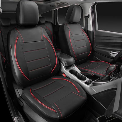 CAR PASS Universal FIT Piping Leather Car Seat Cover, for suvs,Van,Trucks,Airbag Compatible,Inside Zipper Design and Reserved Opening Holes (Full Set, Black and Red)