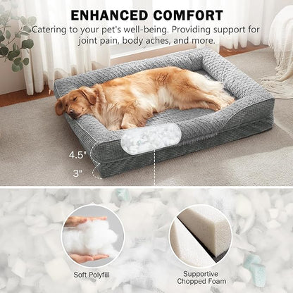 INVENHO Orthopedic Dog Beds Large Sized, XL Washable Egg-Crate Memory Foam Dog Couch Bed with Washable Removable Cover, Waterproof Lining and Nonskid Bottom