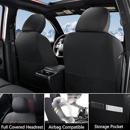 Truckiipa Automotive Seat Covers Fit for Toyota Tacoma Front Seat Leather Waterproof Full Coverage Truck Seat Covers Custom Fit for 2005-2015 Toyota Tacoma Double Crew Cab, Front Pair, Black&Red