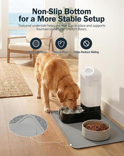 Dog Water Fountain Splash Mat, Waterproof Silicone Pet Feeding Mat, Non-Slip Floor Protector for Dog Water Bowl Dispenser & Cat Fountain, Raised Edge, Easy to Clean