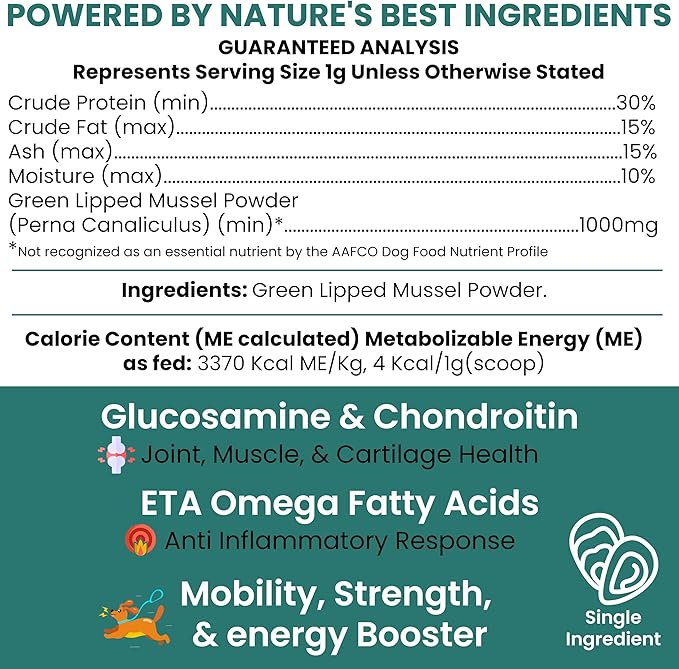 Green Lipped Mussel for Dogs - 2.12 oz of Green Lipped Mussel Powder for Dogs - Good for Joint and Ligament Health - Made in The USA