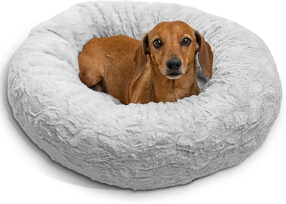Best Friends by Sheri The Original Calming Donut Dog Bed for Small Dogs up to 25 lbs, Lux Faux Fur, Gray, 23" x 23"
