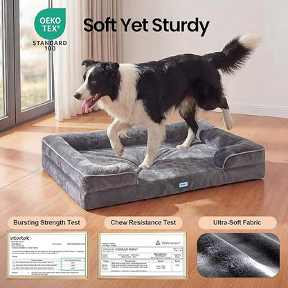 OhGeni Orthopedic Dog Bed Couch Cat Sofa for Large Sized Pets with Memory Foam, Machine-Washable Waterproof Removable Cover, Soft Comfortable Fabric, 38-inch (Gray)