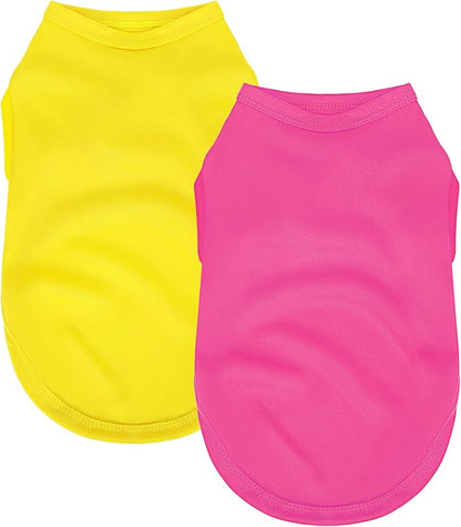 2 Pack Solid Color Dog Shirts - Lightweight, Quick Dry, Breathable Pet T-Shirts for Small to Large Dogs - Stretchy, Durable, Ideal for All Seasons and Holidays.Rose red&Yellow XS
