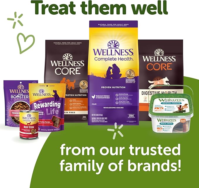 Wellness WHIMZEES Veggie Sausage Dog Dental Treat, Chews, Freshens Breath, Small Size, 14.81 oz Bag, 28 Count