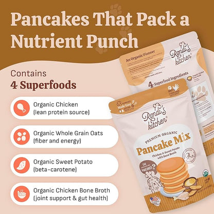 Rondi's Kitchen Organic Dog Pancake Mix - Natural Healthy Treat for All Dogs - Superfood Snack Made with Human-Grade Ingredients - Makes About 38 Pancakes - Chicken & Sweet Potato with Bone Broth