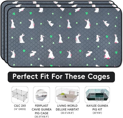 3 Pack Guinea Pig Cage Liners, Washable Guinea Pig Pee Pads Waterproof Reusable & Anti Slip Guinea Pig Bedding Fast and Super Absorbent Pee Pad Tarp Bottom for Small Animals (Rabbit Pattern 24" X 47")
