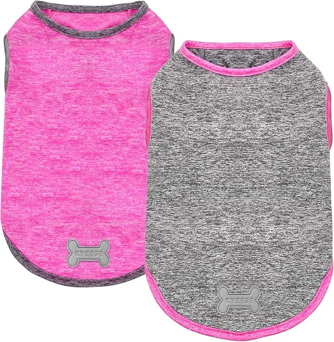 KYEESE 2Pack Dog Shirt, Lightweight Sun Protection Sleeveless Dog T Shirts for Small Dogs Girl, Breathable Pet Reflective Tank Top Summer Dogs Clothes for Outdoor Walking, Grey+Hotpink, M
