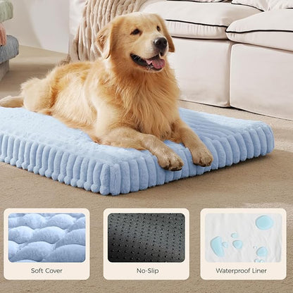 Orthopedic Dog Bed for Large Dog, Waterproof Pet Bed for Crate,Non-Slip Bottom and Egg-Crate Foam with Removable Washable Cover Crate Bed,Blue,35"x22"x3"