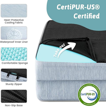 COZY KISS Cooling Dog Bed for Extra Large Dogs, Q-Max >0.4 Summer Cool Orthopedic Foam Pet Sofa Bed with Sides, Bolster Anti-Slip Couch with Washable Removable Cover, XXL 48x35x7.5 inch, Blue