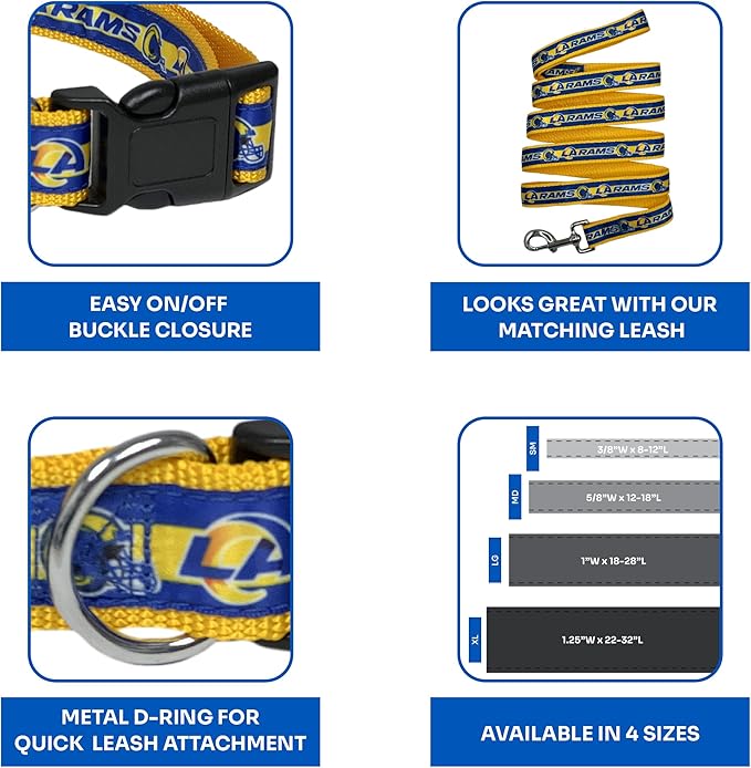 NFL PET Collar Los Angeles Rams Dog Collar, Large Football Team Collar for Dogs & Cats. A Shiny & Colorful Cat Collar & Dog Collar Licensed by The NFL