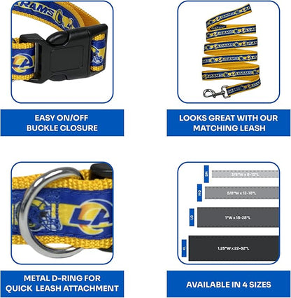 NFL PET Collar Los Angeles Rams Dog Collar, Large Football Team Collar for Dogs & Cats. A Shiny & Colorful Cat Collar & Dog Collar Licensed by The NFL