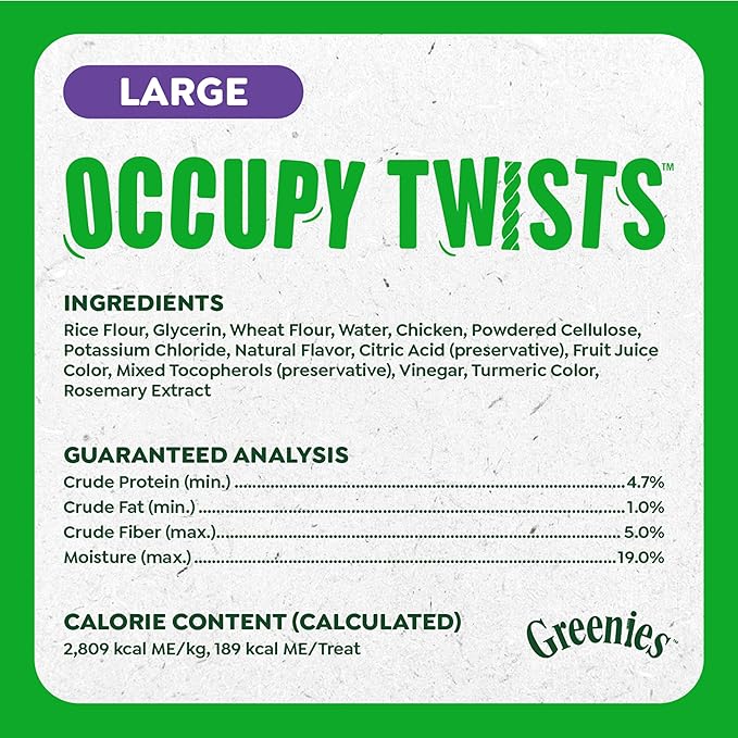 Greenies Occupy Twists Natural Dog Treats Large Breed Size Dog Chews Long Lasting Chicken Flavor, 8.55 oz. Pack, 4 Count