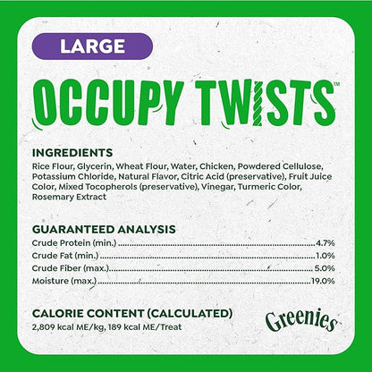 Greenies Occupy Twists Natural Dog Treats Large Breed Size Dog Chews Long Lasting Chicken Flavor, 8.55 oz. Pack, 4 Count