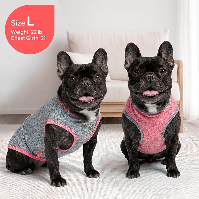KYEESE 2Pack Dog Shirt, Lightweight Sun Protection Sleeveless Dog T Shirts for Small Medium Dogs, Breathable Pet Reflective Tank Top Summer Dogs Clothes for Outdoor Walking, Coral Red+Grey, XL