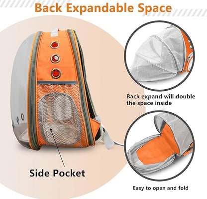 Pet Carrier Backpack Expandable for Cats and Small Dogs, Breathable Anti-Collapse Design, Airline Approved Travel Backpack for Hiking and Outdoor Use (Back Expandable-Orange)