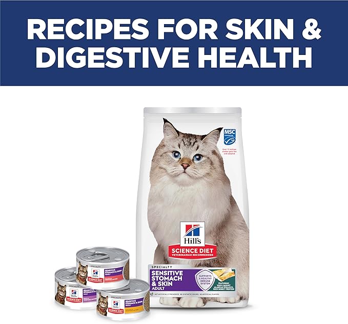 Hill's Science Diet Adult Sensitive Stomach & Skin Dry Cat Food, Pollock Meal & Barley Recipe, 6 lb. Bag (Updated Formula)