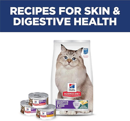Hill's Science Diet Adult Sensitive Stomach & Skin Dry Cat Food, Pollock Meal & Barley Recipe, 6 lb. Bag (Updated Formula)